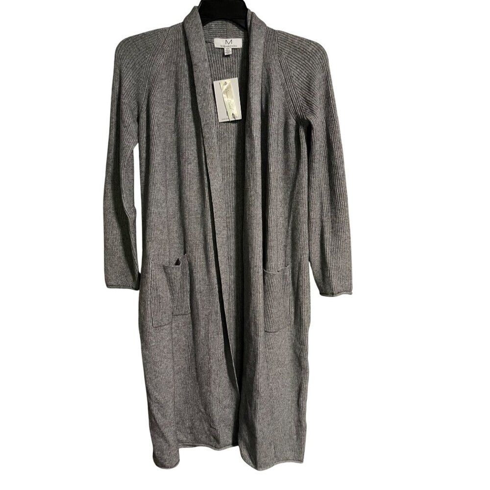 Magaschoni Womens Gray Long Open Front Cardigan Sweater Size S Ribbed Knit Long
